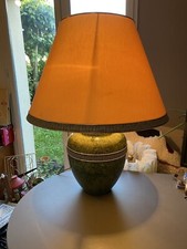 Grande lampe céramique verte signée DRIMMER VINTAGE Motif floral années 70 80