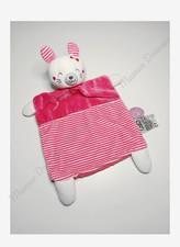 Doudou Plat Lapin Rose Blanc