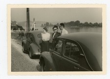 PHOTO SNAPSHOT, 2 Vintage Cars Automobile Glasses Black River