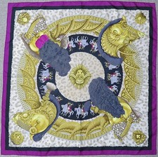 Authentic HERMES "Casques et Plumets" Purple 100% Silk Scarf #61270