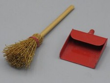 Round Wicker Broom and Metal Shovel - Dollhouse