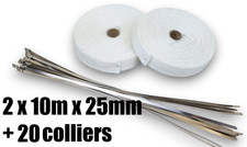 2x 10M Bande Ruban Isolant Thermique Collecteur Echappement Blanc Largeur 2,5cm