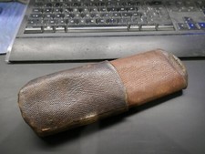 ancien etui à cigare cuir de buffle,XIXème à soufflet,14x8cm,P60g