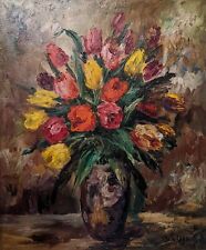 SHA QI (Sadji) Oil on Canvas, Still Life, Tulips in Vase,  Fine Art 