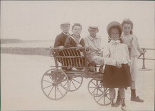 Calvados, Donkeys, Children Posing in a Cart Vintage Citrate Print. Bass