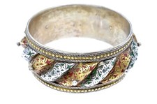 Antique Moroccan Moon and Sun Bracelet in Silver Enamel and Gold from Tetouan