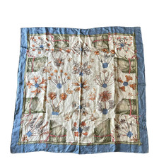 Hermes Silk Scarf Light Blue Herbier de Gavarnie Pressed Flower Women Fashion