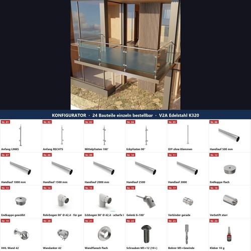 Kit garde corps verre inox - kit, en