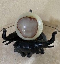 Vintage Metal Figural Elephant Statue Sculpture Art Deco W/ Onyx Sphere