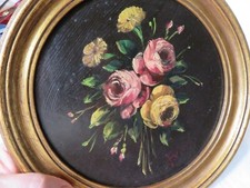 antique rose bouquet painting in their gilded wooden frame signed