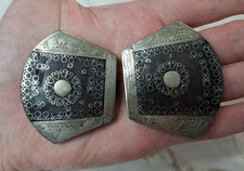 Antique Berber Silver and Ebony Wood Cape Buckles