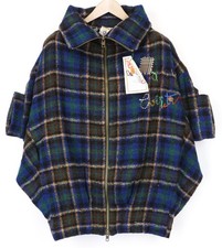 Desigual Femmes Manteau 40 Carreaux Bleu Tartan Laine Mélange Kimono Détendu Cou