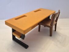 BUREAU D'ECOLIER MARRON ET ORANGE DOUBLE AVEC CHAISE PLAYMOBIL...
