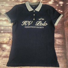 HV Society Womens XS Polo Shirt Blue Embroidered Equestrian Caylee Preppy Riding