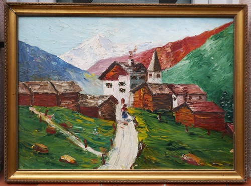 Tableau naïf village de - naïf:,