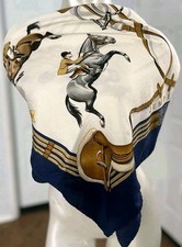Original Vintage HERMES Equestrian Tuch Foulard Scarf Jumping 1971 Ledoux Silk