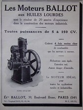 PUBLICITÉ LES MOTEURS BALLOT AUX HUILES LOURDES PUISSANCES DE 5 A 150 CV