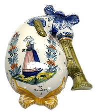 Antique beautiful large faience bouquet maker HR QUIMPER Breton biniou bagpipe