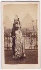 Photo CDV Egyptian woman fellah water carrier in front of pyramid decor