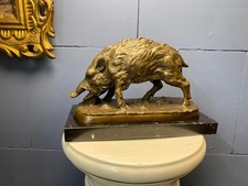 Bronze Sculpture of a Wild Boar Mounted on Marble After Pierre-Jules Mêne
