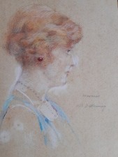 dessin ancien pastel femme