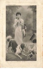 DOGS #MK43544 GOOD FRIENDS DOG AND PUPPIES WOMAN AND BABY IN NICHE