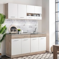 Cuisine Équipée Bloc Intégrée Blanc Bois Moderne sans Électromenager Homestyle4u