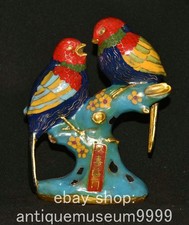 8.4" Qing Qianlong Marked Copper Partition Mandarin Duck Bird Sculpture