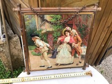 RARE MIROIR DE BARBIER TRYPTIQUE VERS 1900 scène galante sur 1 face cadre bambou