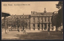 Old postcard Boussu, Grand ́place and City Hall 