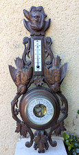 Antique Wooden Black Forest Hunting Dog Game Barometer