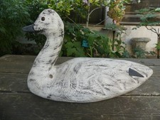 Antique Hunting Lure - Young Goose Calling Wooden Carved Patina White Black