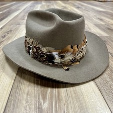 Sheplers By Stetson Western Cowboy Hat Felt Brown Feathers Size 7 3/8