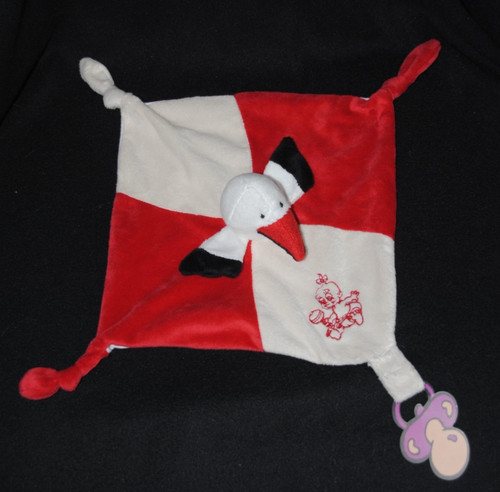 Doudou plat cigogne rouge