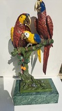  !! RARE BRONZE POLYCHROME ANIMALIER FAMILLE DE PERROQUETS SIGNÉ CLAUDE 39 CMS !
