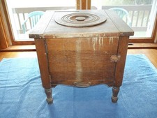 1800's MISSION OAK WOOD CHAMBER Commode With Knob Pull Lid & Bucket Pail
