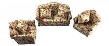 Canapé Chintz Cottage Et 2 Fauteuils 1:12 Ensemble De Meubles De Salon
