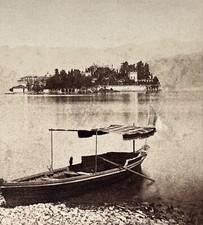 ITALIE Lac Majeur Isola Bella Barque c1870 Photo Sommer Stereo Vintage Albumine