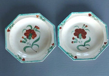Rare Pair of Douai Fine Earthenware Octagonal Plates Beaded Edge No Creil