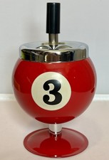 Retro Billard Pool ball ashtray SPINNING Red #3 Roulette New vintage style
