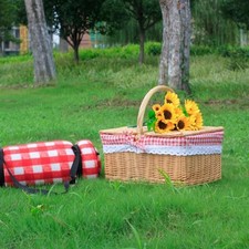Panier De Pique-nique Avec Couvercle Et Poignée, Panier Tissé En Osier Pour