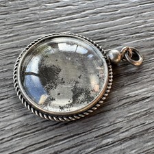 Pendentif ancien " Porte photo " - Argent Massif Et Verre Bombé