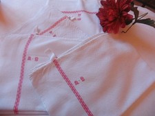 4 ANTIQUE LINEN X COTTON TEA TOWELS "MB"LITEAUX RED HANGING 58X76 CM