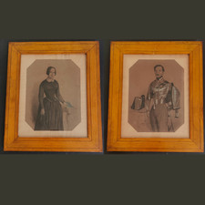 Pair Military Drawing Hussar & His Wife 1845 Pitchpin Frame Upper Rhine Vosges