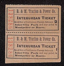 Barre and Montpelier B & M Traction & Power Co. (1890's-1925) Ticket #138286