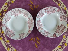 2 Assiettes Creuses Saint Amand Sté Amandinoise Modèle Anémone Rose/Rouge 22,5cm