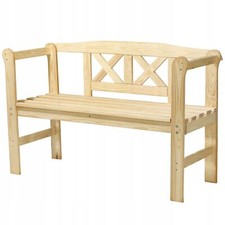 Banc de jardin KADAX avec dossier en bois, motif "X", 119 x 44 cm, naturel