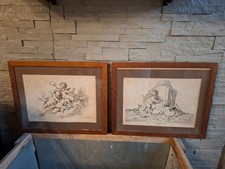 Putti, angelots, paire de gravures encadrées, gravure ancienne