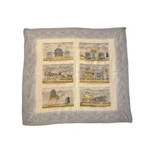 Burberry Turquoise Print Beige 100% Silk Scarf Large Pre Owned