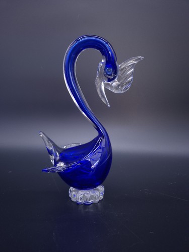 Blue blown glass swan - blue, murano